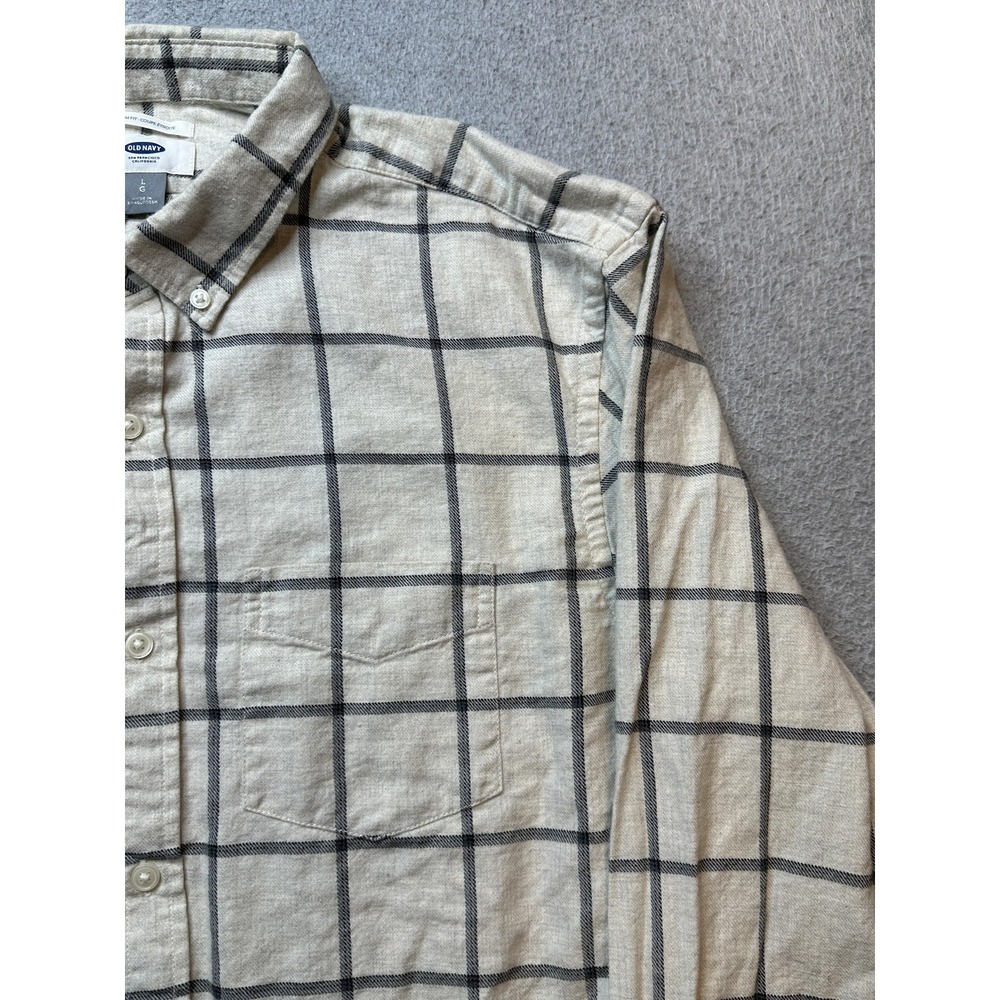 Old Navy Shirt Mens Large Gray Windowpane Plaid Slim Fit Flannel Long Sleeve - Picture 5 of 14